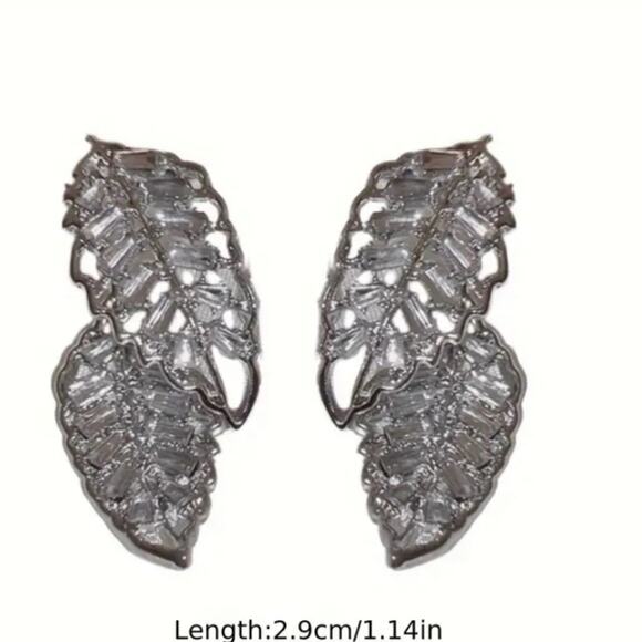 Double Edge Side Zircon Earrings, Feather Dangle Wedding Anniversary B… - Picture 5 of 5